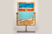 Sunset Window Sculpture - Clay Inset with Red, Yellow and Blue GLass